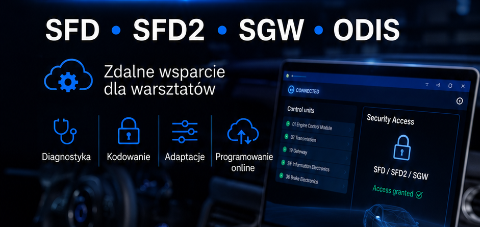 🚗 Tester łączy się z autem, ale nie pozwala kodować? W nowszych samochodach coraz częściej problemem nie jest tester, lecz zabezpieczenie dostępu do funkcji diagnostycznych: 🔒 SFD 🔒 SFD2 🔒 SGW Możesz odczytać błędy i zobaczyć sterowniki, ale kodowanie, adaptacja, konfiguracja modułu czy programowanie pozostają zablokowane. W takich przypadkach możemy pomóc zdalnie poprzez Cloud OBD. ✅ diagnostyka sterowników ✅ kodowanie i adaptacje ✅ konfiguracja po wymianie części ✅ programowanie online ✅ wsparcie przy ODIS i narzędziach producentów ✅ obsługa funkcji chronionych, jeżeli dany pojazd i procedura na to pozwalają Samochód zostaje w Twoim warsztacie, a nasz technik łączy się zdalnie i wykonuje uzgodnioną procedurę. Każdy przypadek sprawdzamy indywidualnie. Możliwość wykonania usługi zależy od pojazdu, wersji sterownika, rodzaju zabezpieczenia i dostępności odpowiednich funkcji.